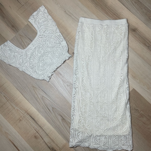 Freshman 1996 Dresses & Skirts - Freshman 1996 Boho Crochet Knit Two Piece Set Western Festival Crop Top Skirt
